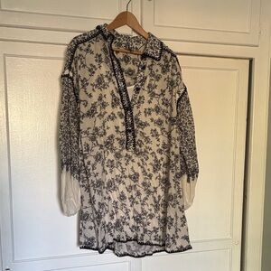 Anthropologie Puff Sleeve Mini Shirt Dress Size Large EUC